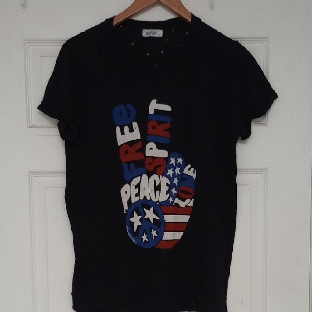 Lauren Moshi Black Tee with Vibrant Peace Graphic